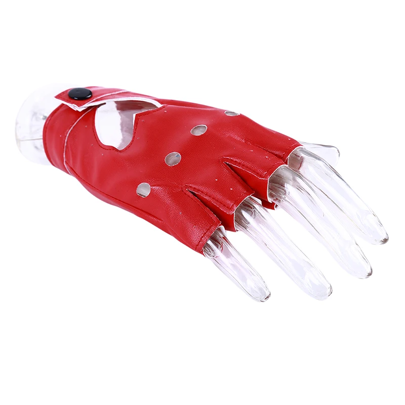 Women Artificial Leather Half-Finger Gloves Theatrical Punk Hip-Hop Driving Motorcycle Performance Party Fingerless Mittens