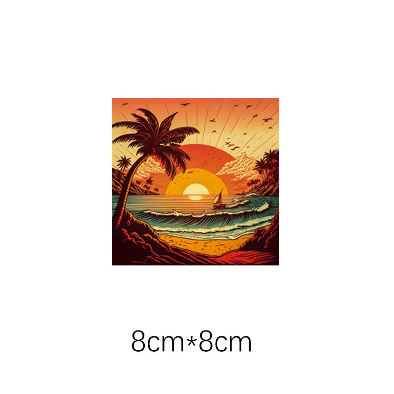 Romantic Island Beach Sunset and Sunrise DTF Sticker Heat Transfer Clothing Sticker Ironing DIY T-Shirt Washable Vinyl Patch