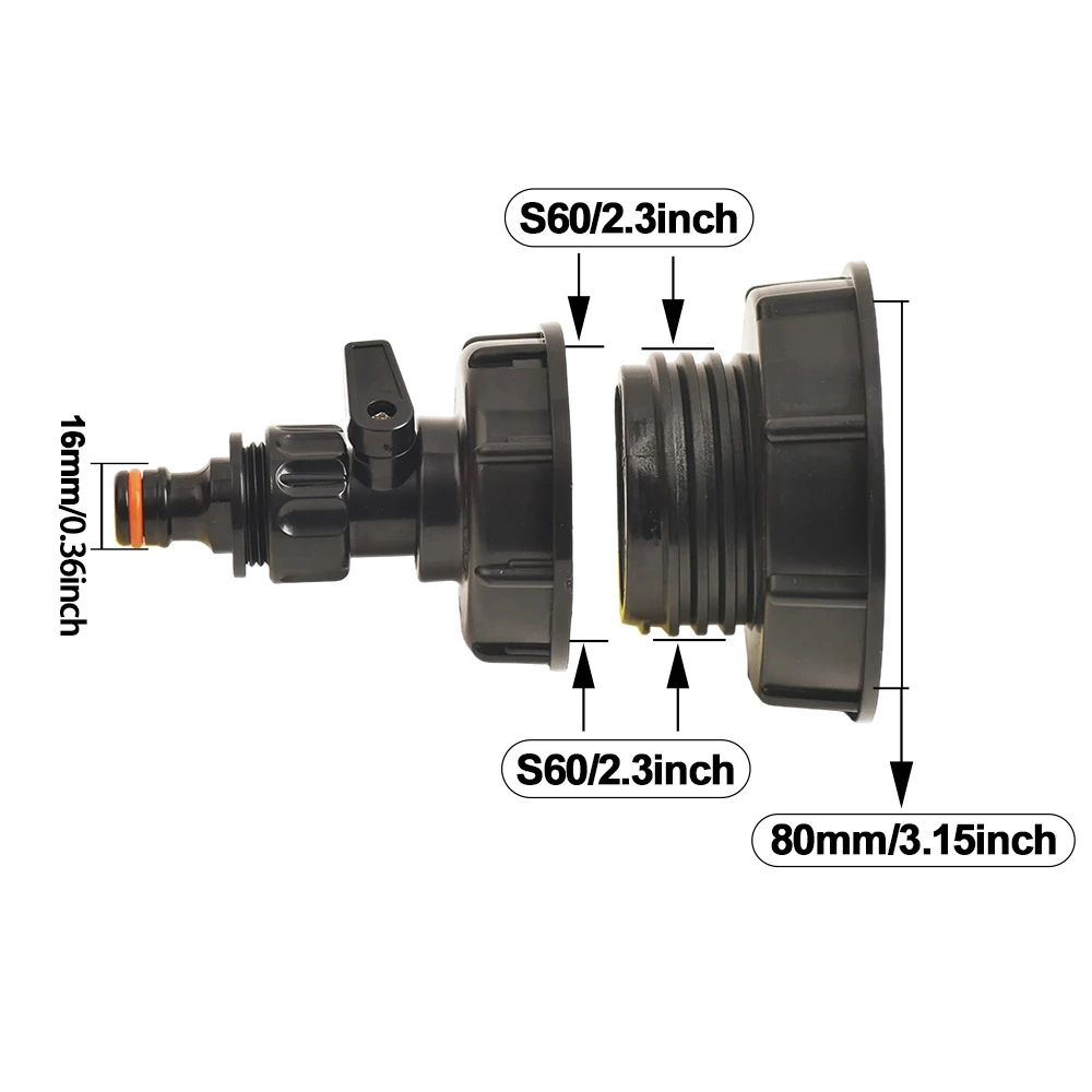 IBC Tank Adapter 80mm S60 to 16mm Nipple Tap Hose Connectr Rain Bucket Fitting Outdoor Rain Water Collection