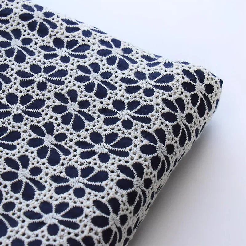 Navy Blue High-Density Embroidered Pure Cotton Fabric Clothing Fabrics For Sewingdiy DIY Tablecloth Fabric