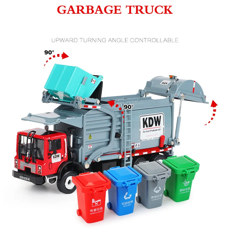 Alloy Diecast Barreled Garbage Carrier 1:24 Waste Material Transporter Vehicle Metal Model Hobby Toys For Kids Christmas Gifts