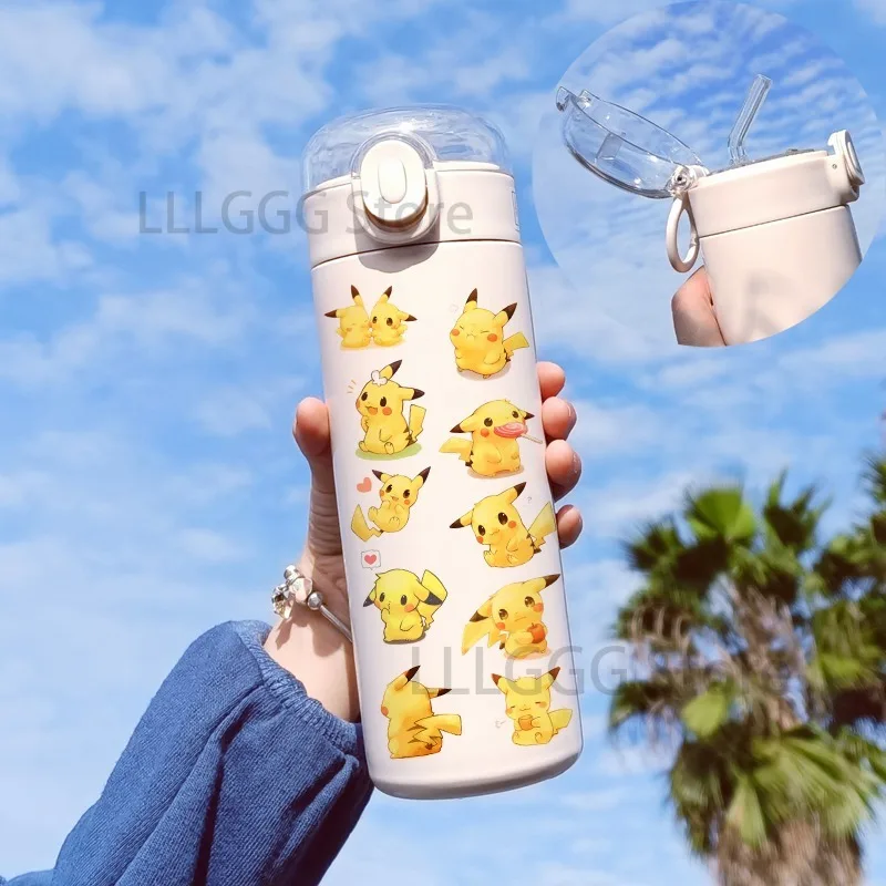 420ML Pokemon Pikachu Water Bottle Anime Portable Children Cold Insulation Cup Cute Cartoon Outdoor Sports Large Water Cup Gift