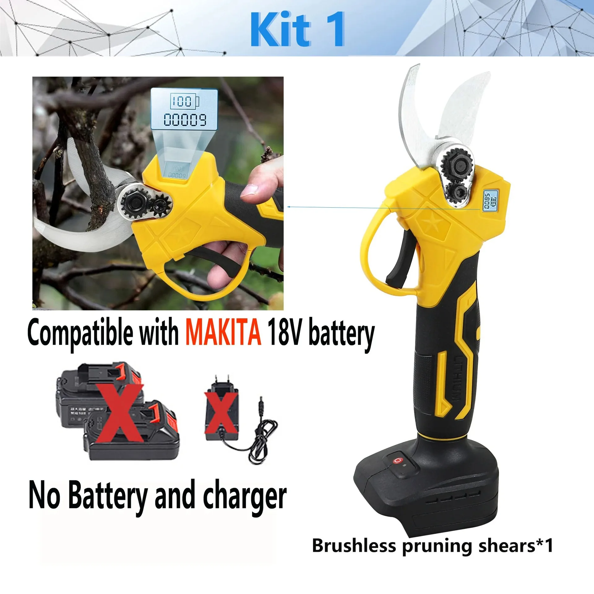 Gardening  scissors branch scissors, rechargeable fruit tree scissors, lithium battery pruning scissors, without digital display