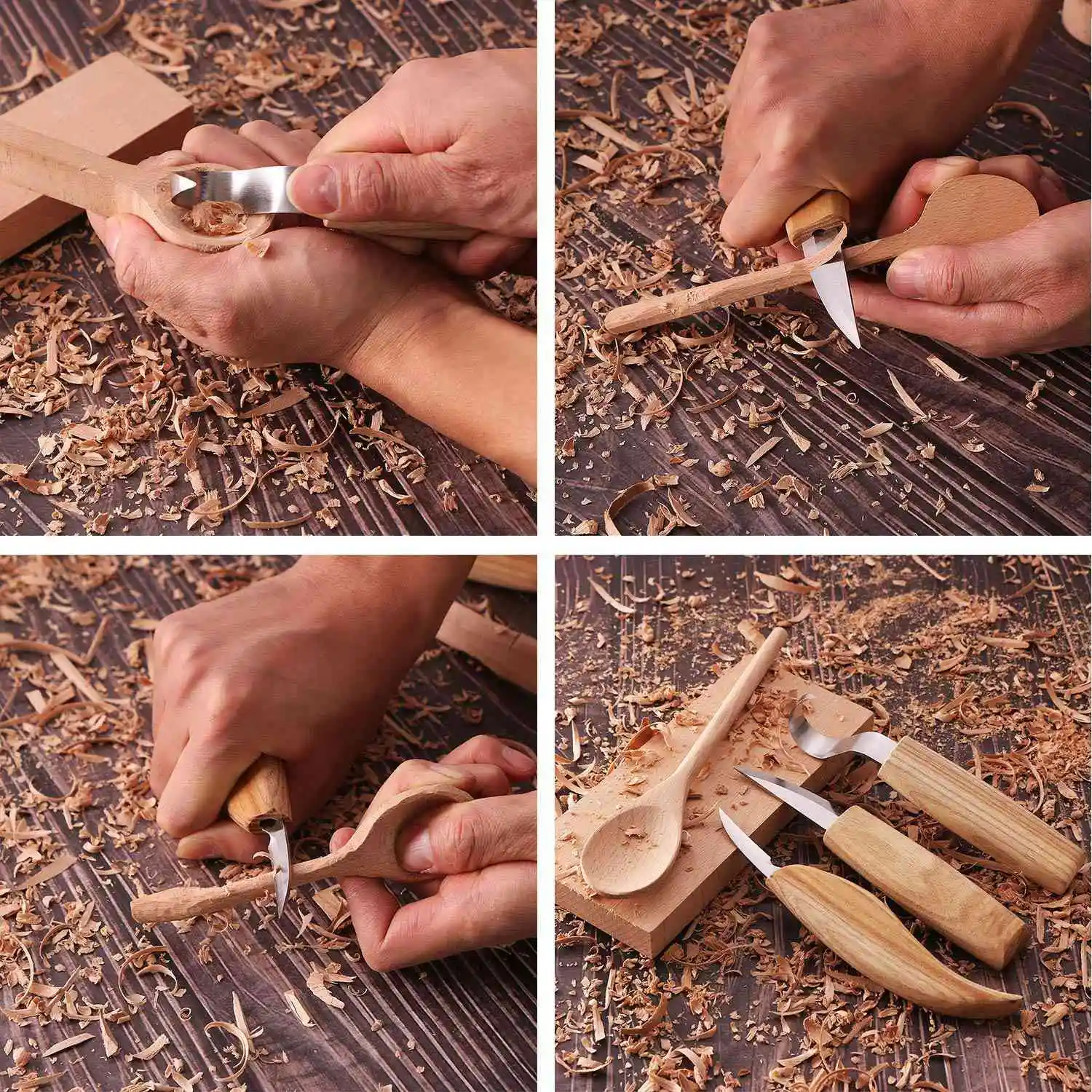 ABZJ 2Pcs Wood Carving Spoon Blank Set Beech and Walnut Unfinished Wooden Craft Whittling Carving Kit for Beginner Whitteler