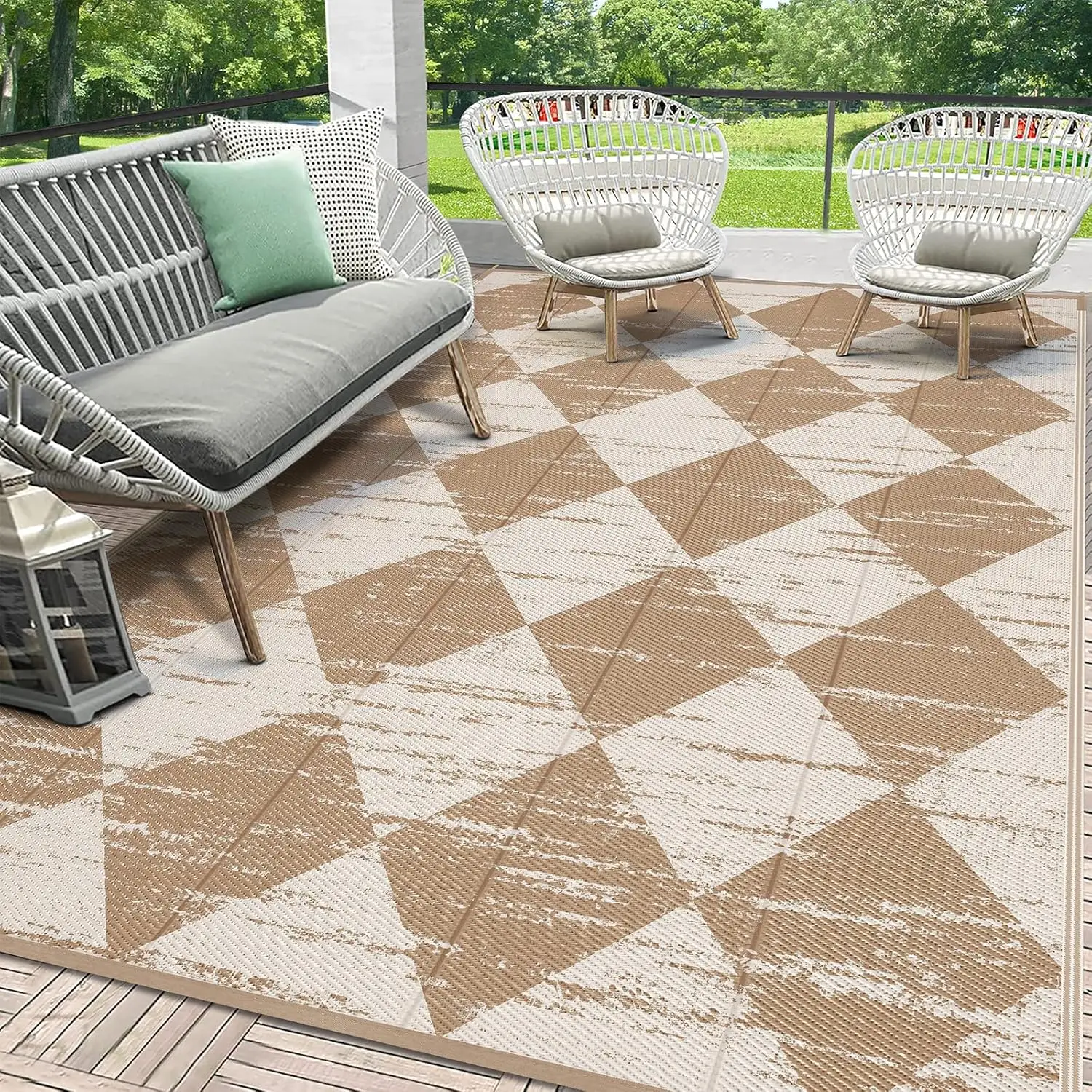 

Checkered Outdoor Rug Waterproof 5x8, Reversible Plastic Straw Rug RV Camping Rug, Indoor Outdoor Patio Mat Clearance, Outsid