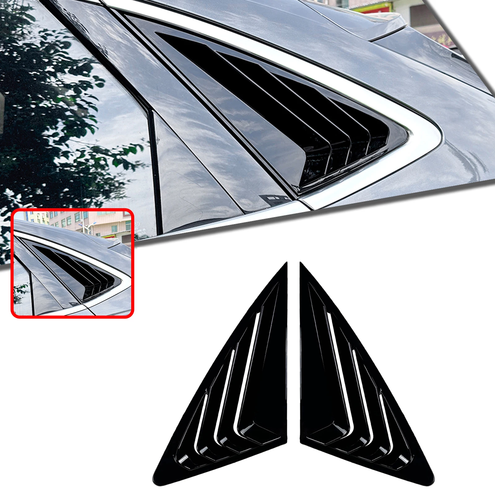 

For Audi Q3 F3 Sline 2019-2024 Outer Rear Side Window Louver Shutter Trim Cover Carbon Fiber Look/Gloss Black Windshield Blind