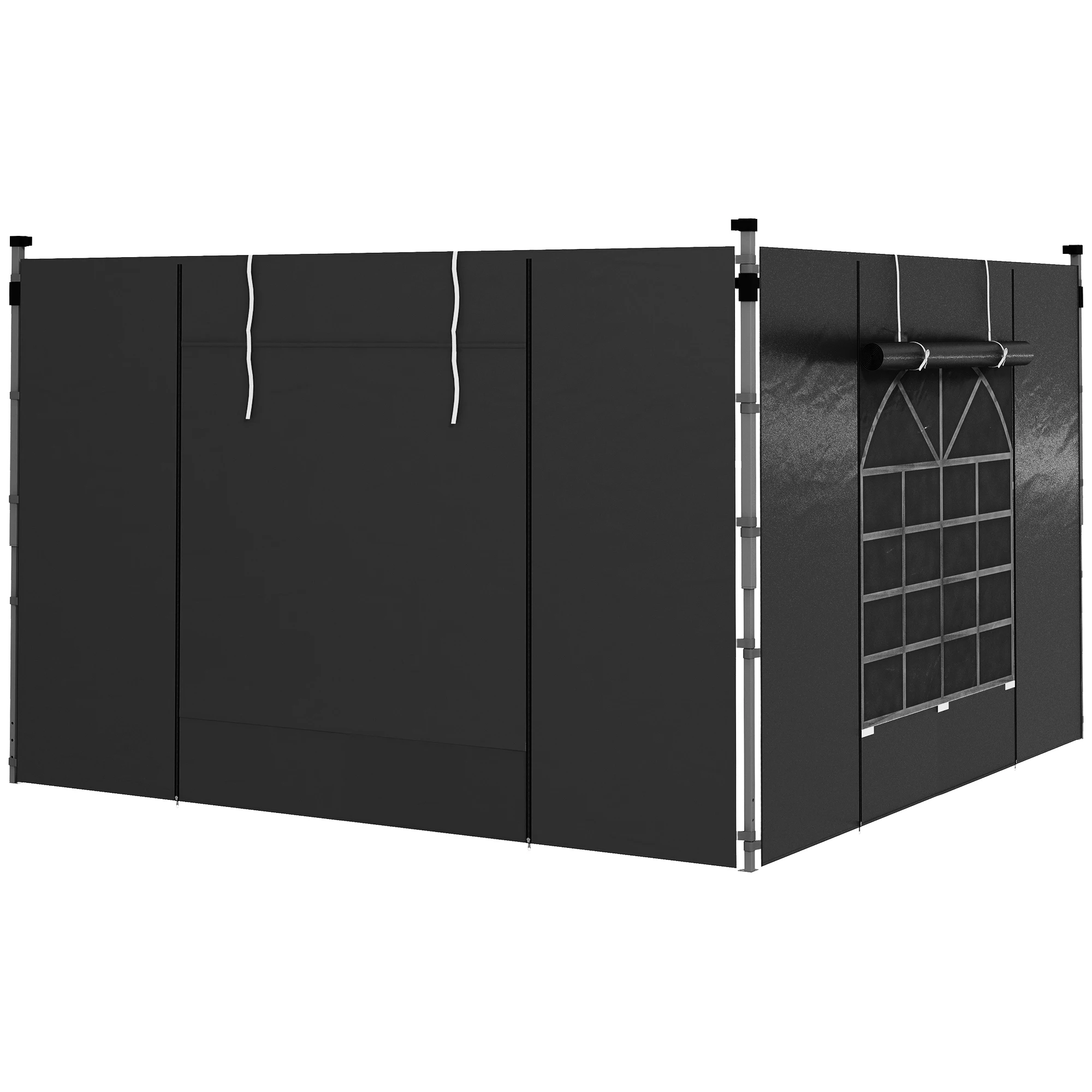 Paneles laterales para gazebo Outsunny, paquete de 2 paneles de repuesto, para gazebo desplegable de 3x3(m) o 3x6m, con ventanas y puertas, color negro