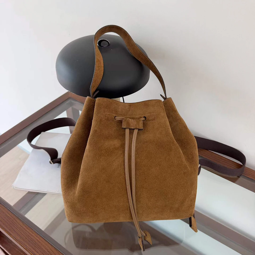 Mendy Women Backpack School Bag Rucksack Bookbag Bohemian Leather Suede Solid Color Travel Daily Adjustable Strap Drawstring New