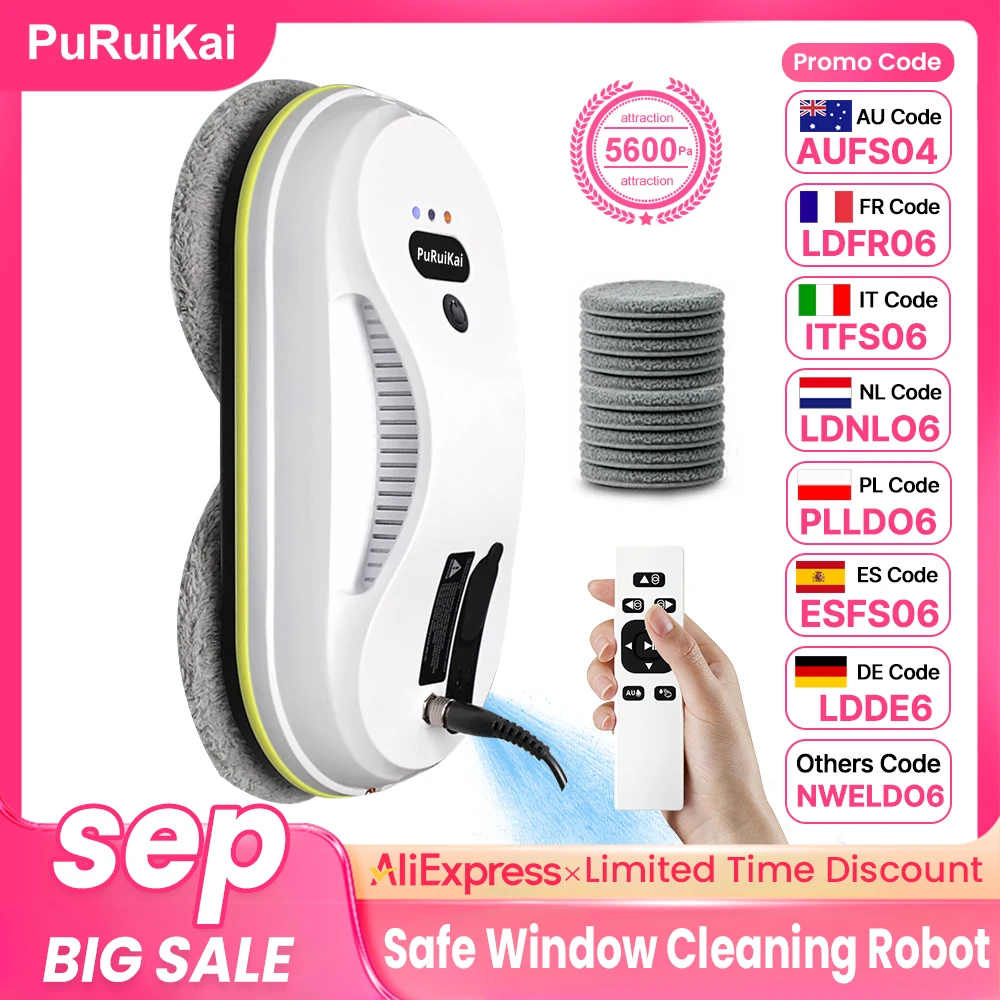 Image of PuRuiKai Fensterputzroboter, automatische Reinigung mit intelligenter Wegplanung, 5600 Pa Saugleistung, Kantenerkennungstechnologie