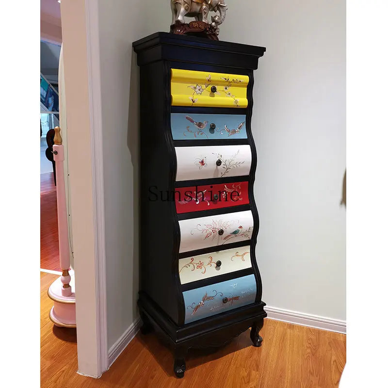 

Solid wood living room storage chest TV side storage drawer New Chinese style
