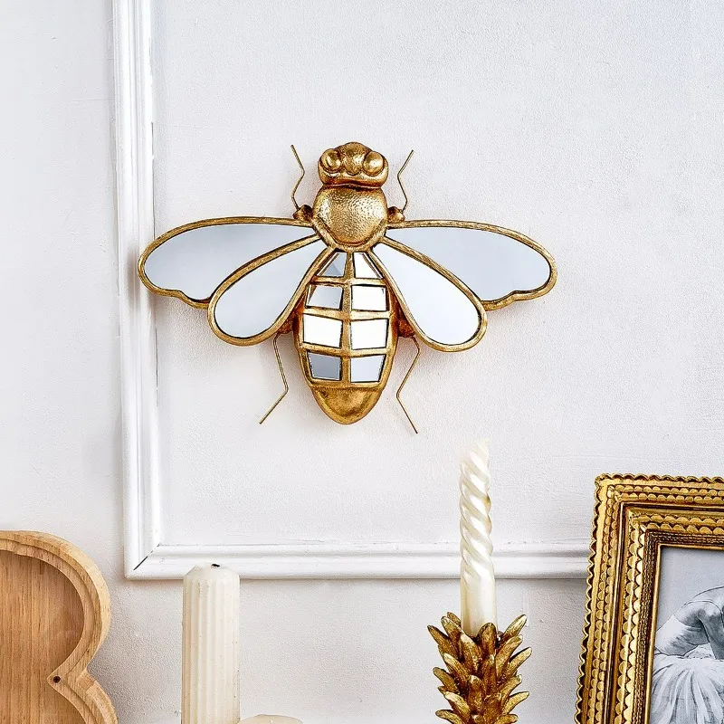 Decorative Mirrors European Retro Golden Bee Resin Mirror Wall Hanging Light Luxury Old Insect Shape Wall Decoration Espejos