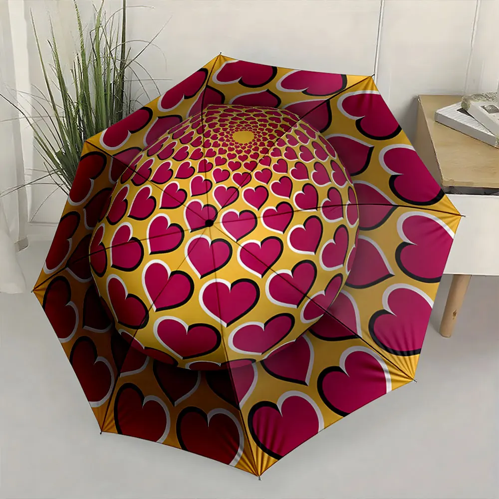 1PC Hearts Galore: Bright and Bold Umbrella Design Print 8 Iron Ribs Folding Umbrella Auto-Open Fashion Sunshade
