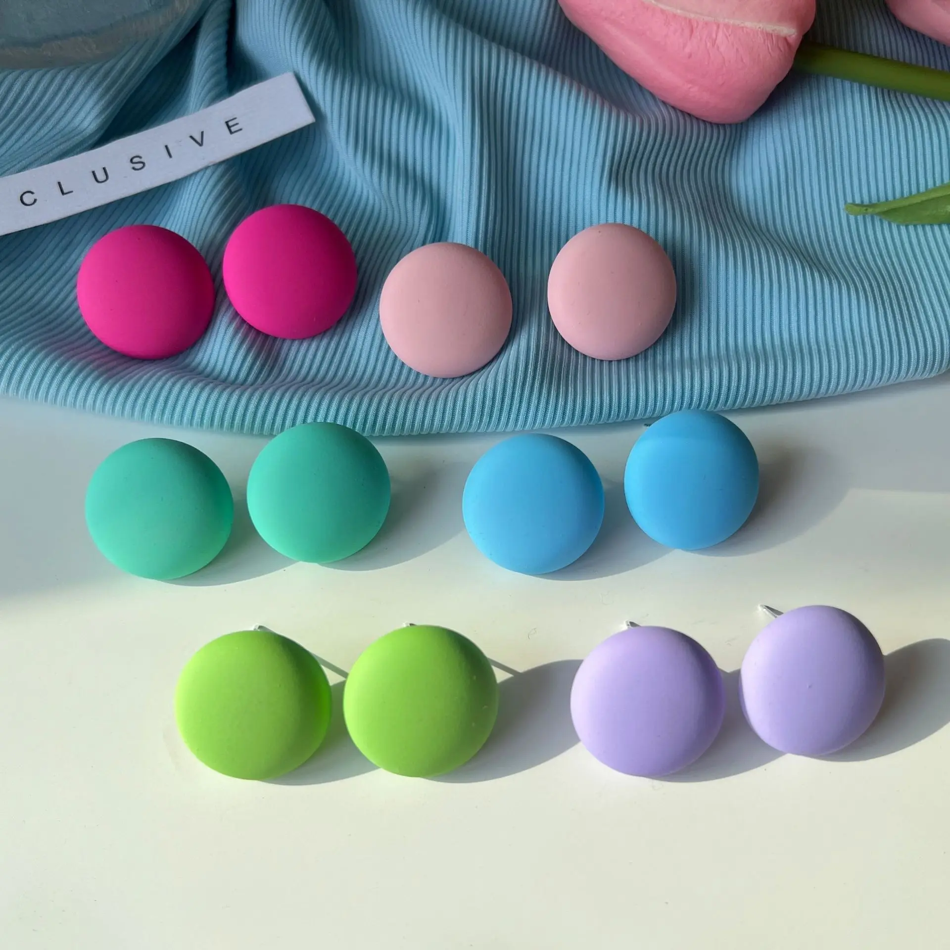 New Macaron color Round Stud Earrings Simple Fashion Summer Personality Candy Color Earrings Arylic for Women