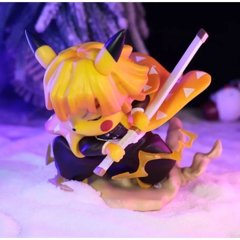 بيكاتشو أنيمي الشكل بيكاتشو كروسدرينج شيطان القاتل Agatsuma Zenitsu تمثال تمثال نموذج دمية جمع لعبة مزخرفة هدية #5