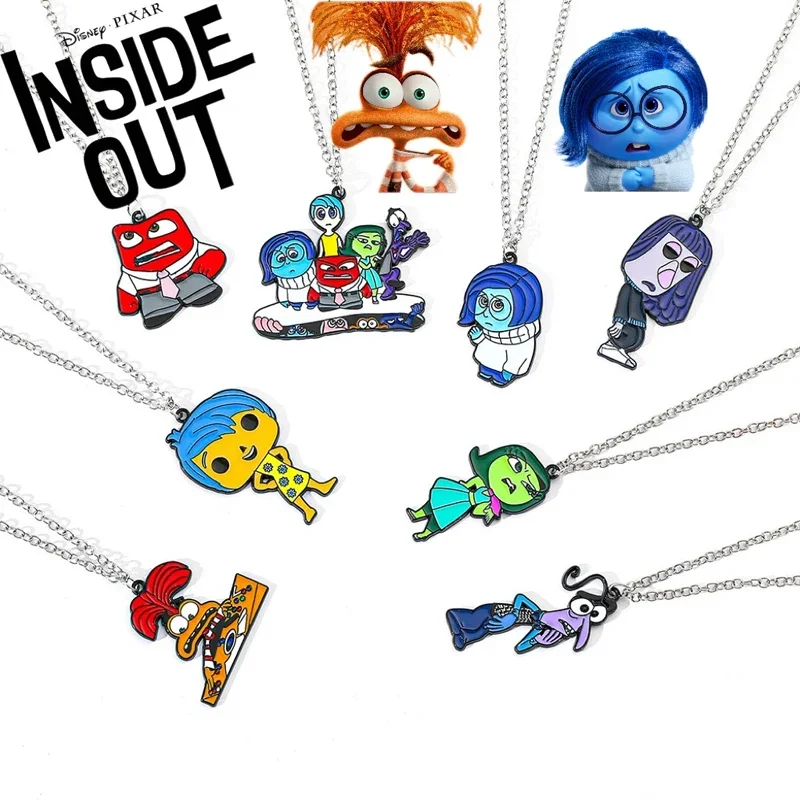 New Disney Inside Out 2 Necklace Anime Figures Joy Sadness Anxiety Metal Dripping Pendant Necklaces Party Jewelry Supplies Gifts