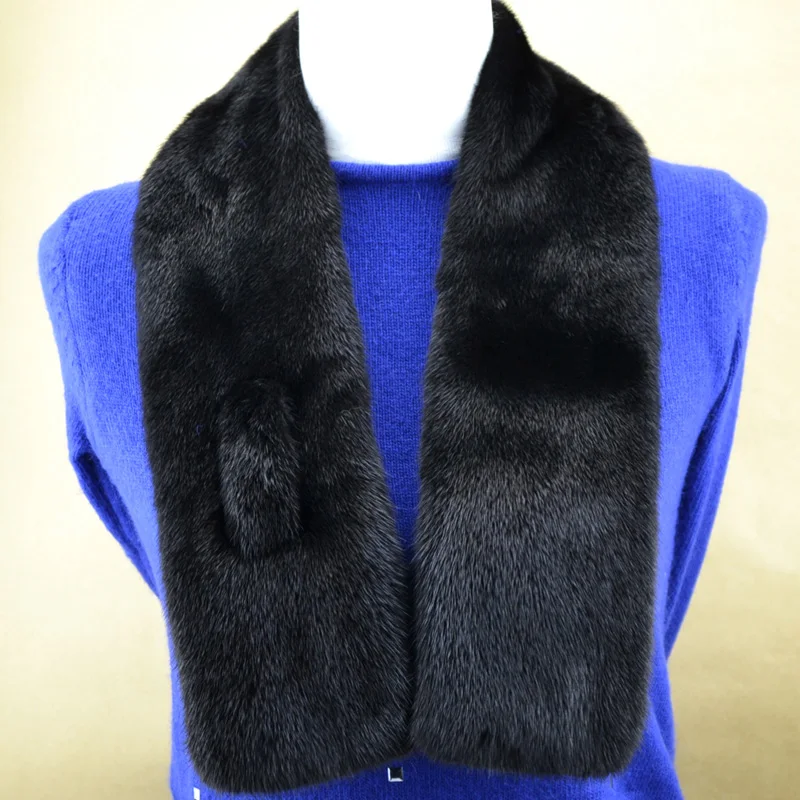 New Winter Real Mink Fur Scarf Wholeskin Full Pelt Warm Collar Luxury Black Neck Warmer