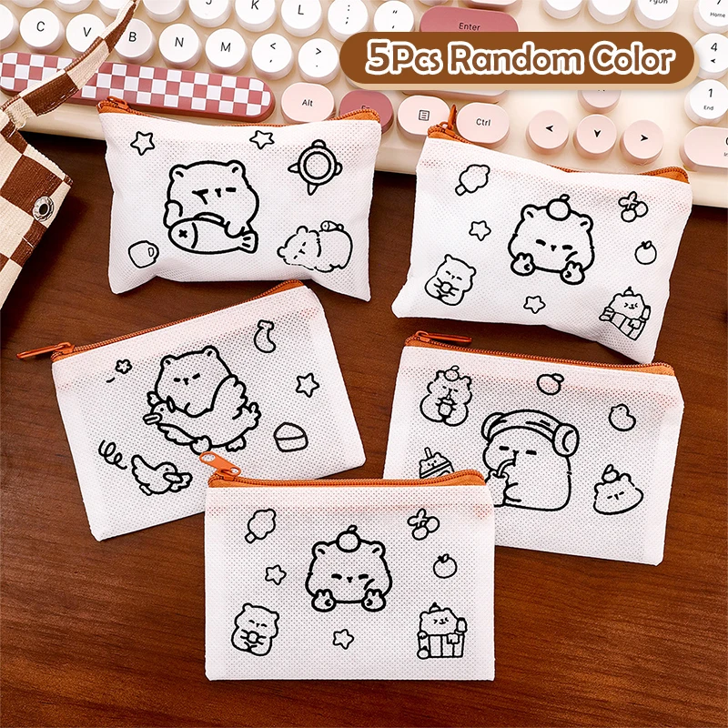 5 قطعة كابيبارا التحبيب رسم الكتابة على الجدران عملة جيب قلم رصاص حمل غير المنسوجة اللوحة القلم كيس طفل DIY بها بنفسك لعبة الإبداعية