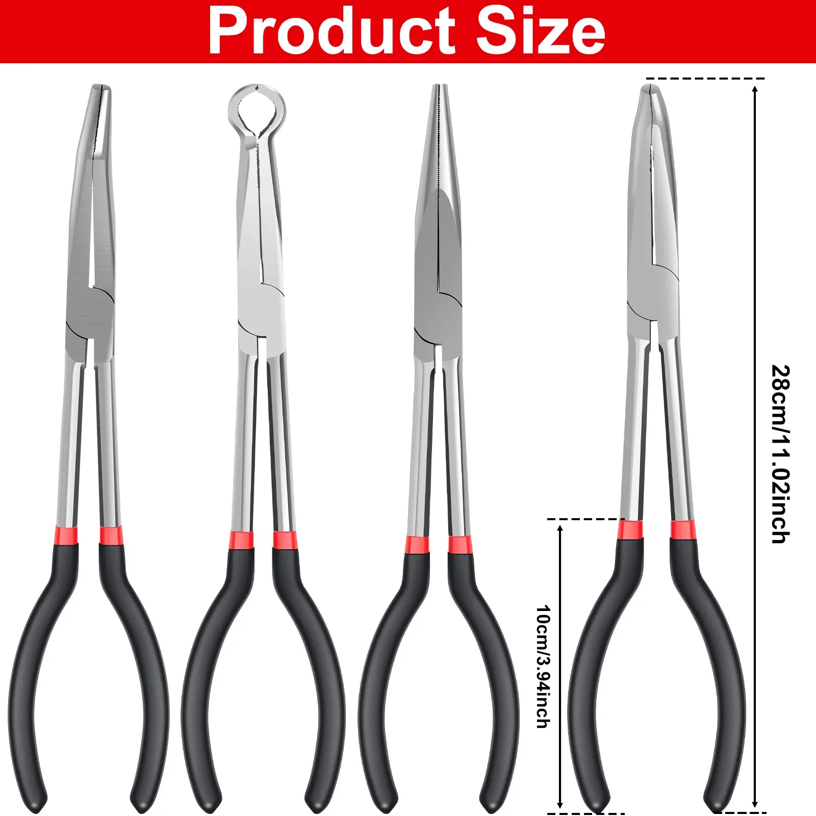 4PCS Cross-border Bestseller Long Handle Sharp Tip Curved Tip Pliers O-shaped Clamping Spark Plug Disconnector Pliers