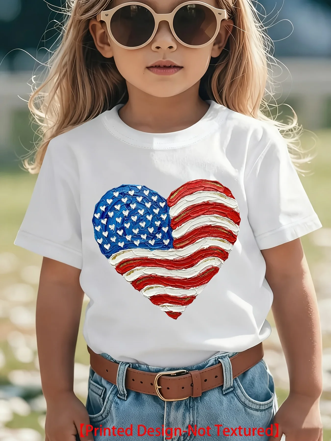 Textured Usa Flag Heart Patriotic Print Family Matching Cotton Tees Short Sleeve Tops For Mom Dad Boys Girls Daily Wear
