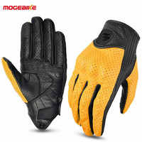 Retro Yellow Leather Motorcycle Gloves Men Women Moto Leather Cycling Winter Glove Motorbike Motorcross Gloves Touch Screen