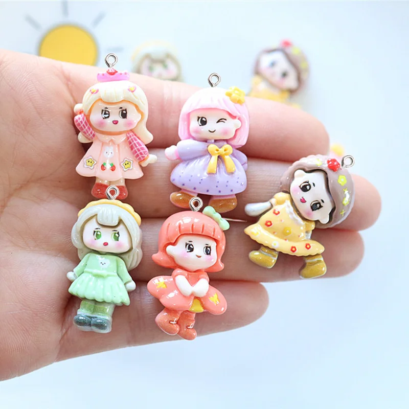 10Pcs Cartoon Princess Girl Planar Resin Woman Charms Earring Necklace Keychain Pendant DIY Fashion Jewelry Accessories Hook