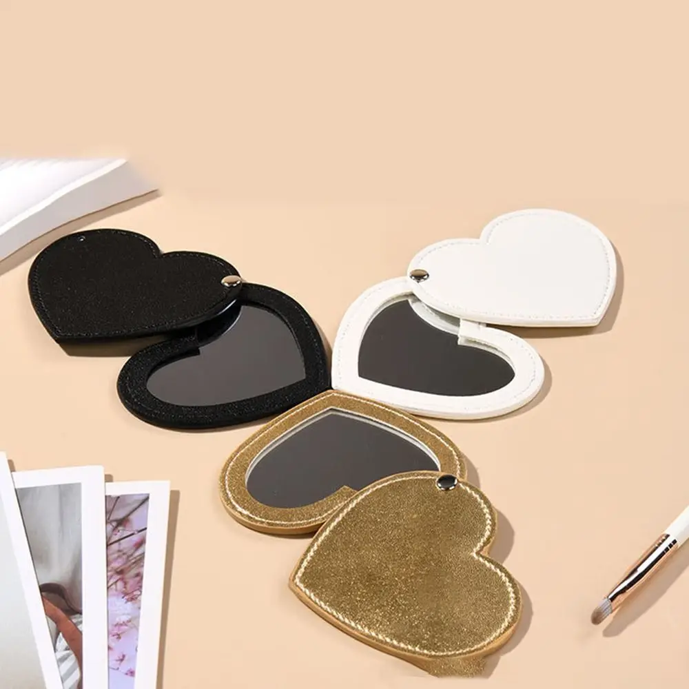 Draagbare Hart Compacte Spiegel Mini Ultra-Dunne Onbreekbare Make-Up Tool Roterende Pu Lederen Cosmetische Spiegel Reizen