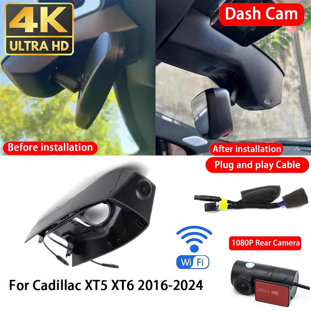 Cámara para Auto Cadillac XT5 XT6 2016-2024, 4K 2160P, Delantera y Trasera, DVR, Wifi, Plug & Play, Grabación en Bucle