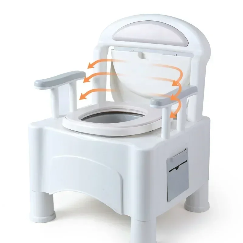 cross-border Back and Handrail Design Commode with Bucket Inner, Camping RV Toilet for Adult and Kids, Home Boat Van