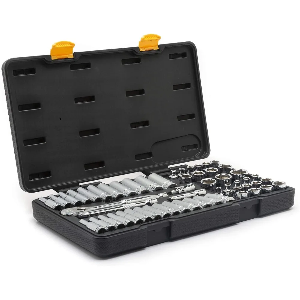 GEARWRENCH Juego de herramientas mecánicas de 56 piezas con accionamiento de 3/8 de pulgada y 6 puntos 120XP, estándar y profundo, SAE y métrico - 80550P