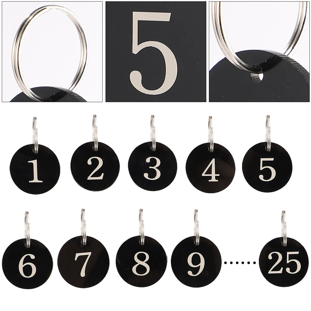 25Pcs Number Tag Rings Acrylic Hollow Round Black Number Tags Ideal for Hotel Restaurant Supermarket Queue Management