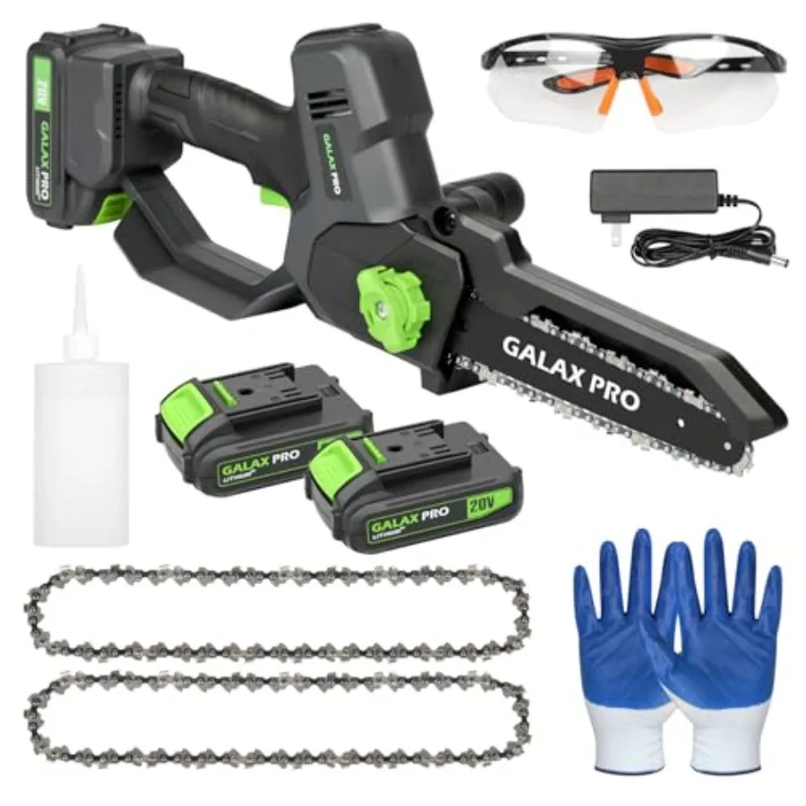 

8-дюймовая мини-цепная пила с автоматической смазкой [обновленная модель 2025 года] Ручная беспроводная электрическая цепная пила с 2 аккумуляторами по 2,0 Ач для O