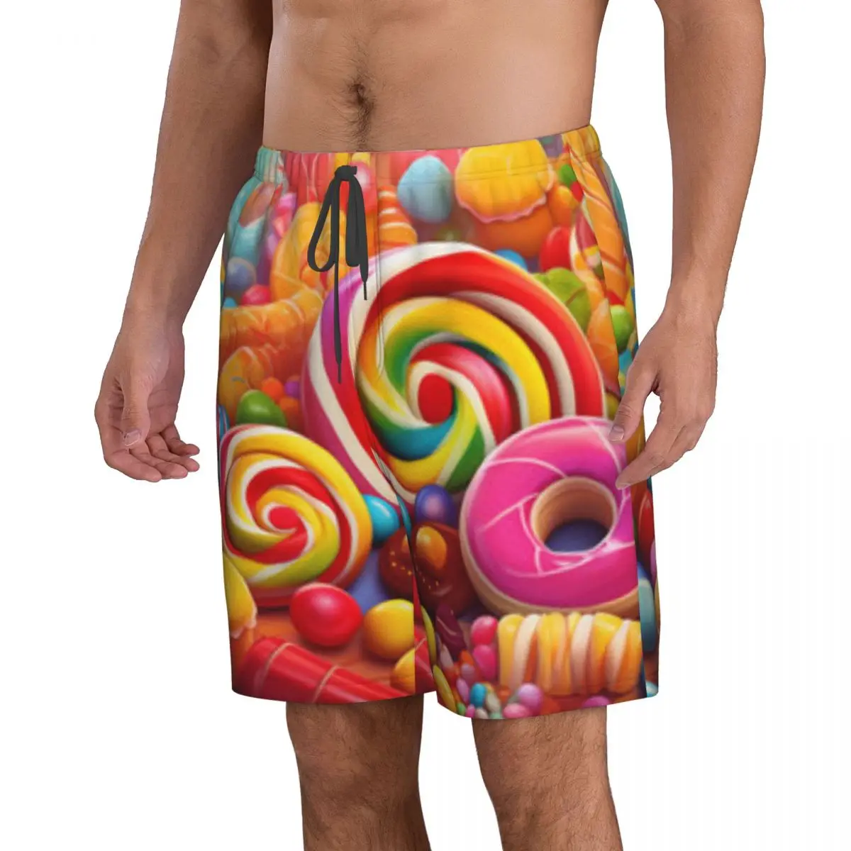 Men's Swim Trunk Colorful Lollipops Candy Quick Dry Beach Shorts with Pockets Beach Pants Swimsuit