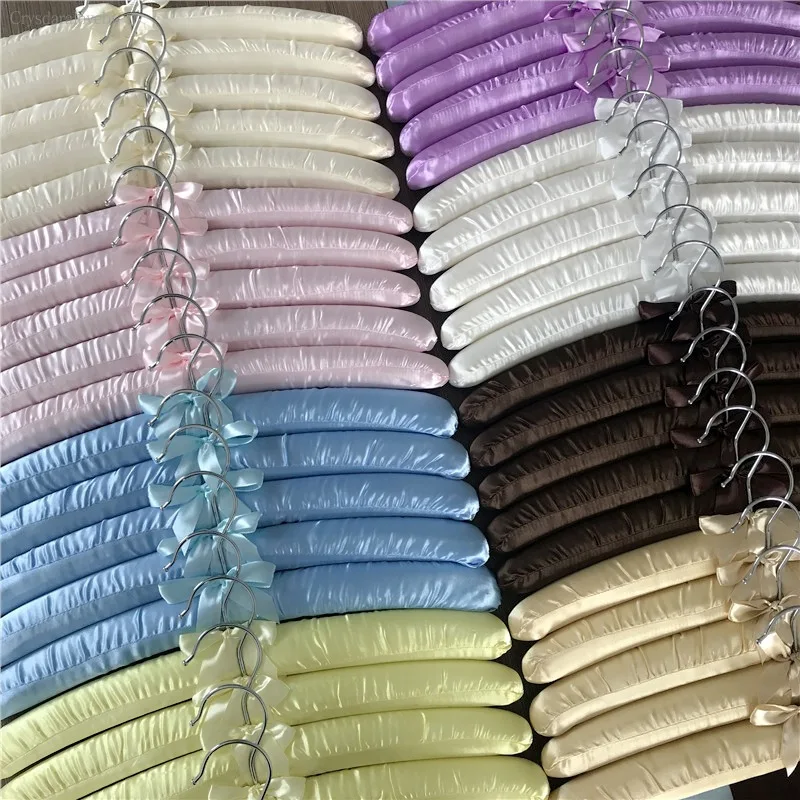 Perchas de tela recubierta de 5 unids/lote, perchas acolchadas de esponja para colgar ropa, estante de exhibición de tienda de Hotel, 18 colores, 38,5 CM