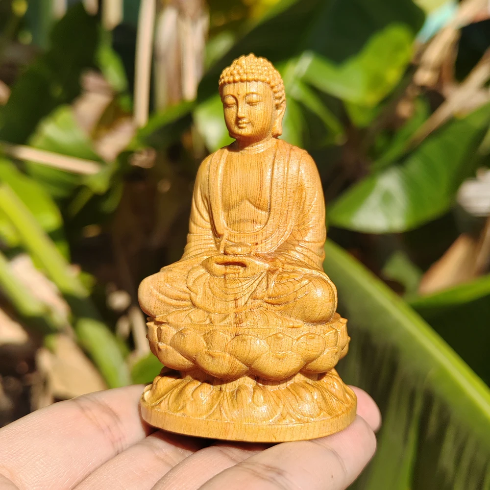 3.1 Inch Hand-Carved Wooden Buddha Statue Ornament, Chinese Style, Zen Style, Suitable for 	 Holiday Decorations, Table Decorations, Home Decor, Living Room, Office, Centerpiece Decorations, Christmas Gifts