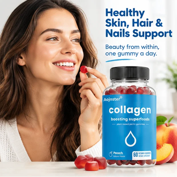 Collagen Boosting Superfoods Pectin Gummies, Plant‑Based Peach Natural Flavor Vitamin Gummies,60 Count