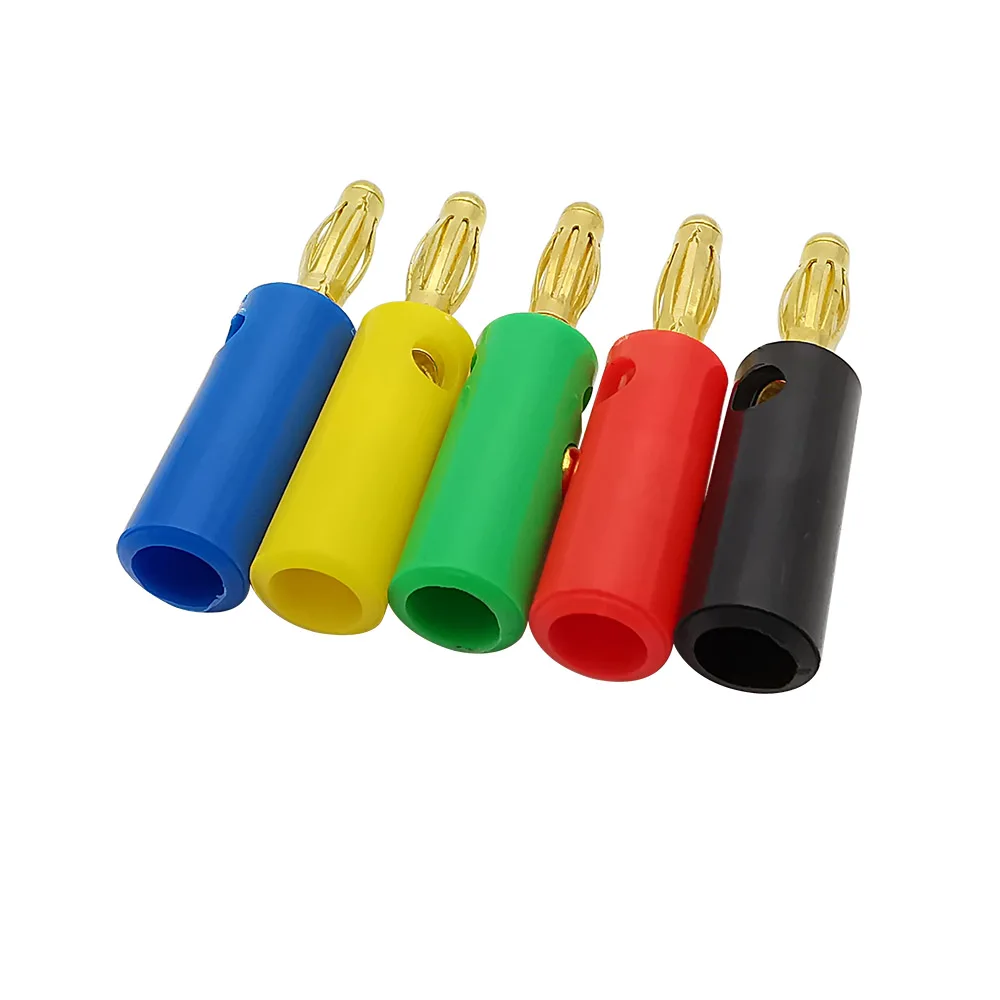 10Pcs/lot Gold Plated 4mm Banana Plug Solderless Screw Audio Speaker Wire Cable 4 mm Pin Banana Male Plugs Connectors 5 Colors