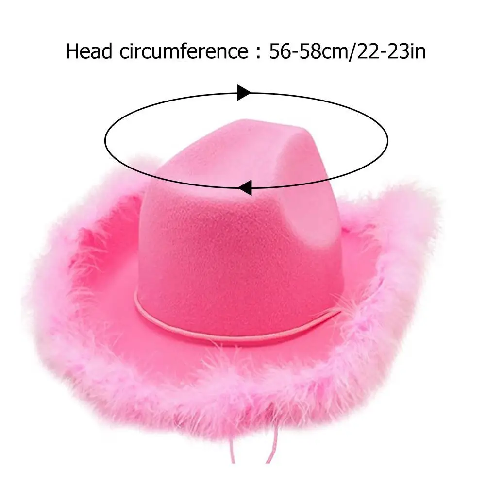 Pink Feather Cowgirl Hat Fluffy Feather Western Cowboy Hat For Christmas Bachelorette Party Carnival Rave Costume Accessories