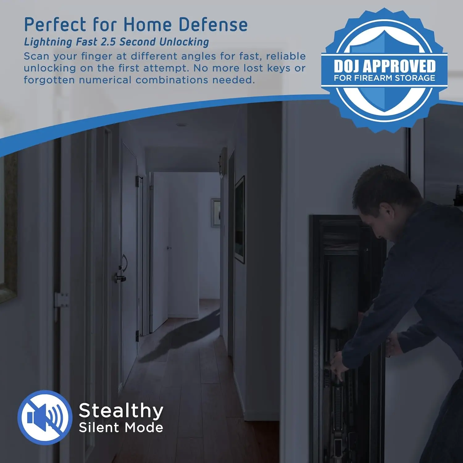 Quick and Easy Access Biometric Fingerprint Rifle Shotgun Firearm Long Gun Safe for Home with Optional Silent Mode & Removable S