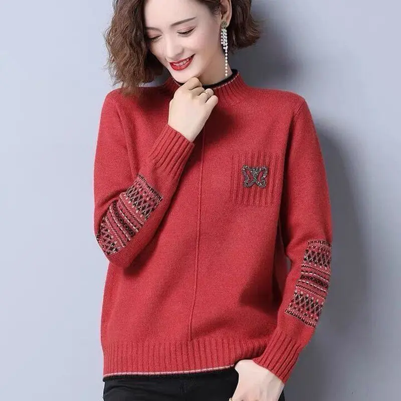 Half High Neck Sweater for Women 2024 Autumn and Winter New Collection Women\'s Thick Loose Versatile Warm Knit Sweater Top