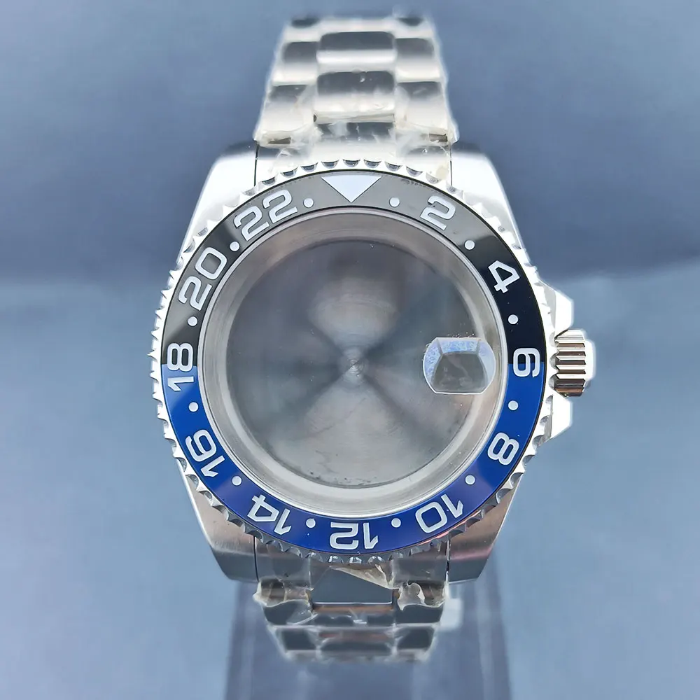 40mm dual steering GMT Silver watch case 316L stainless steel sapphire glass opaque back cover Silver Jubilee steel strap