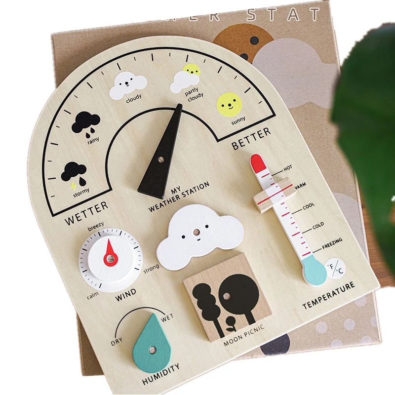 Montessori Wooden Toy Weather Station Weather Forecast Calendar Board Cognition Educational Toy Cartoon Clock For Children Gifts