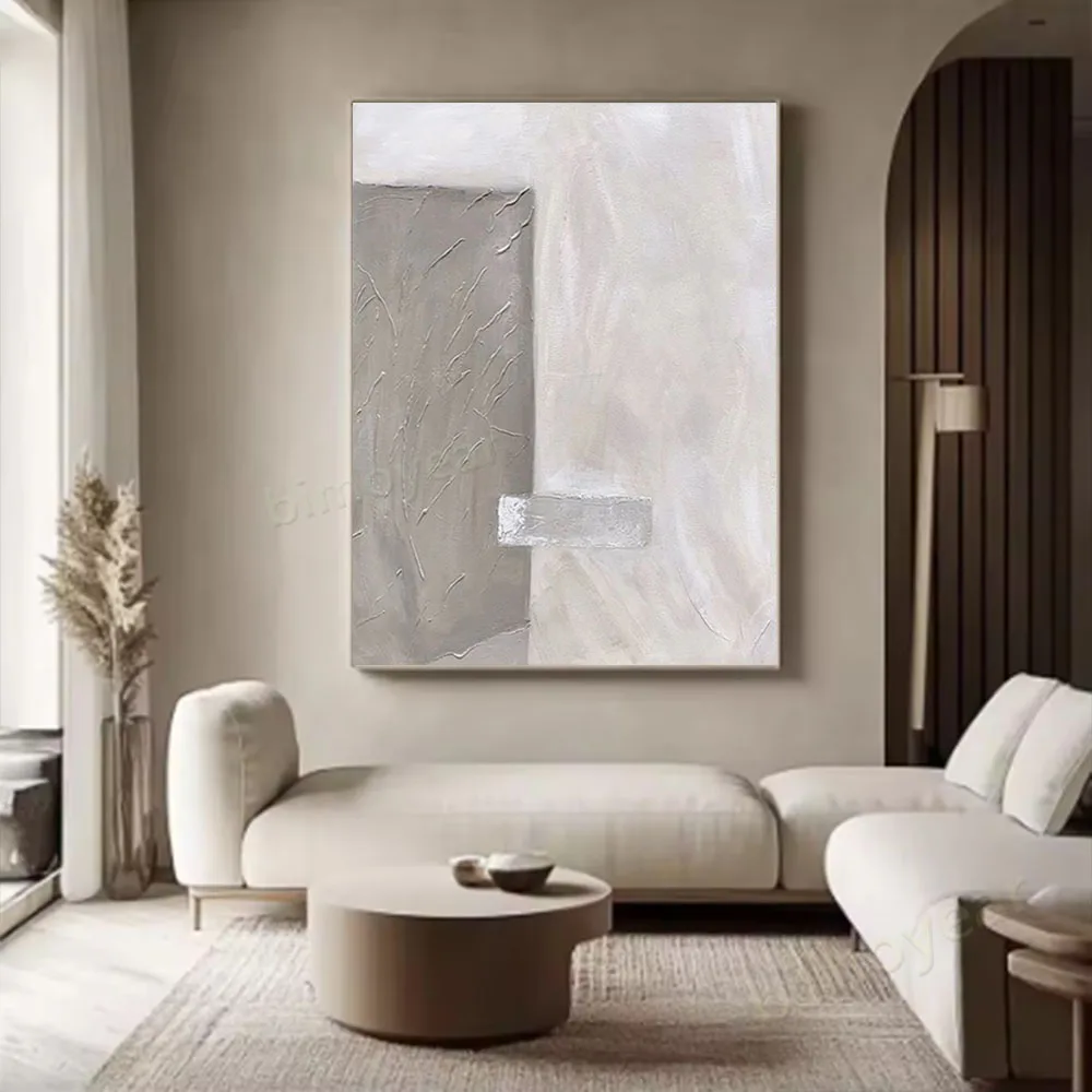 

100% hand drawn gray white abstract oil painting original wall painting home living room decoration paint interior aesthetics