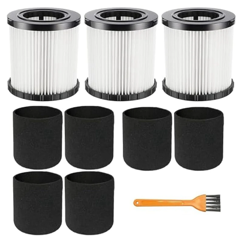 

3Pcs DCV5801H Vacuum HEPA Filter For Dewalt DCV580H, DCV581H 20V MAX Wet/Dry Vacuum With 6 Foam Sleeve Filters