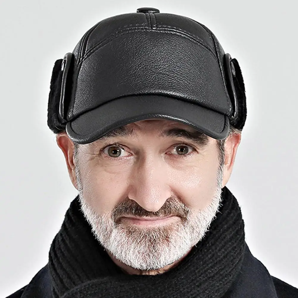 Gorro de invierno para hombre de mediana edad y ancianos, gorro de piel grueso y cálido para exteriores, estilo casco de motocicleta, calentador de cuello, sombrero de lengua de pato