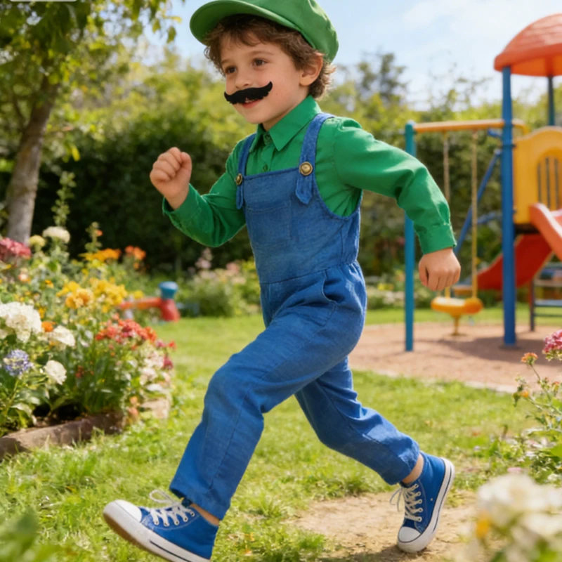 

Костюм для мальчиков в стиле фильма: комплект из верха и низа, нарядный костюм для малышей на Пасху, косплей, нарядный наряд в стиле Супер Брос с шапкой и усами.