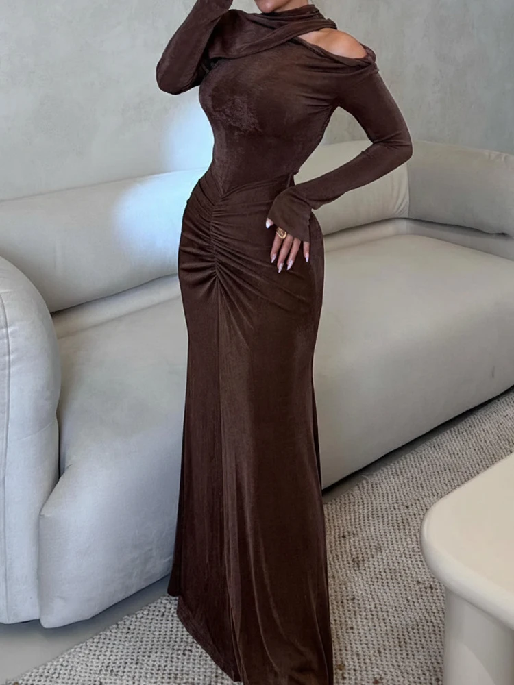 

Винтажное вечернее платье с оборками, облегающее бедра, с длинными рукавами, ажурное, для вечеринок, весна-лето, новое, с завышенной талией, для офиса