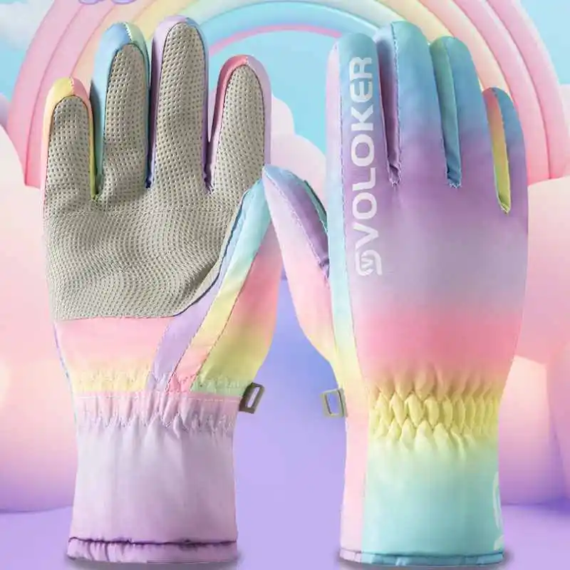 ถุงมือสกี ถุงมือกำมะหยี่หนาสำหรับฤดูหนาว ถุงมือกันลมและกันความเย็นในฤดูใบไม้ร่วง มีซิปด้านข้าง ถุงมือน่ารักสำหรับขี่ม้า