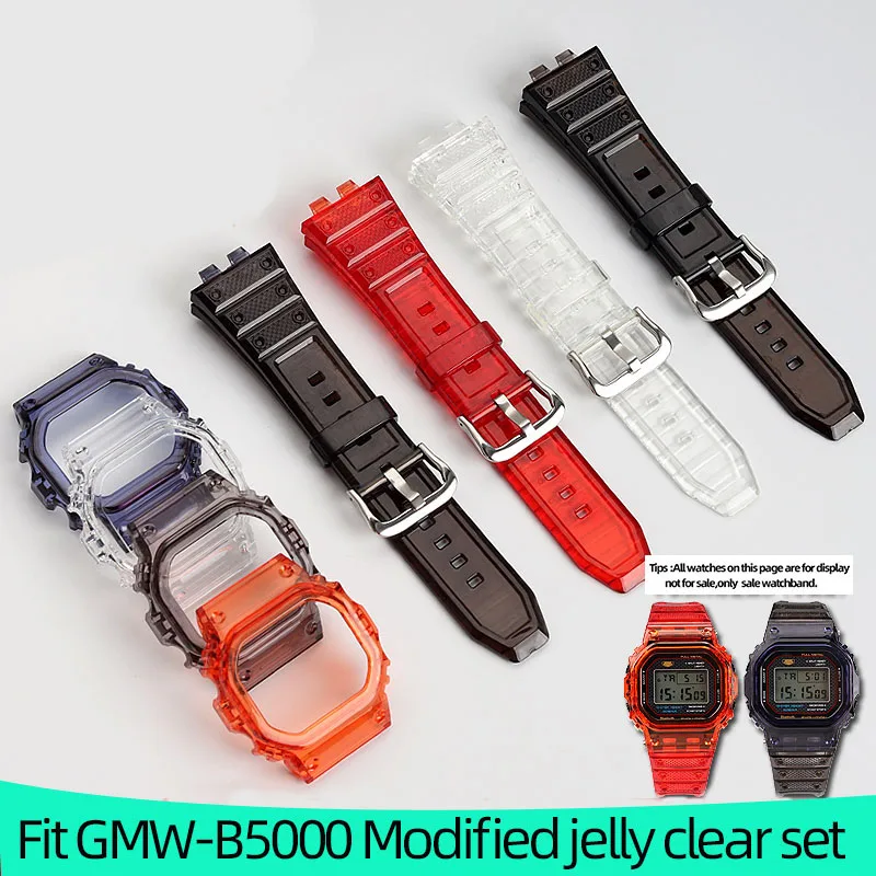 Para casio G-SHOCK GMW-B5000 conjunto de pulseira de geléia vermelho preto tpu modificação banda e caso compatível com relógios casio g-shock