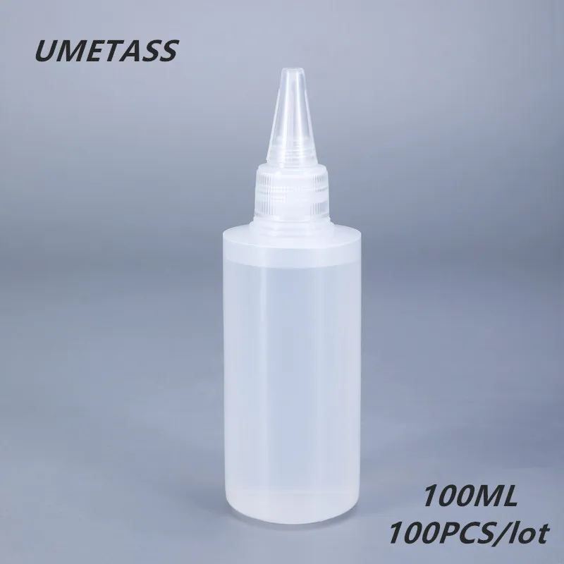 100ml Round Plastic Bottle for Nail Gel Empty Squeeze HDPE container for Glue Liquid ink Refillable Bottle 100PCS