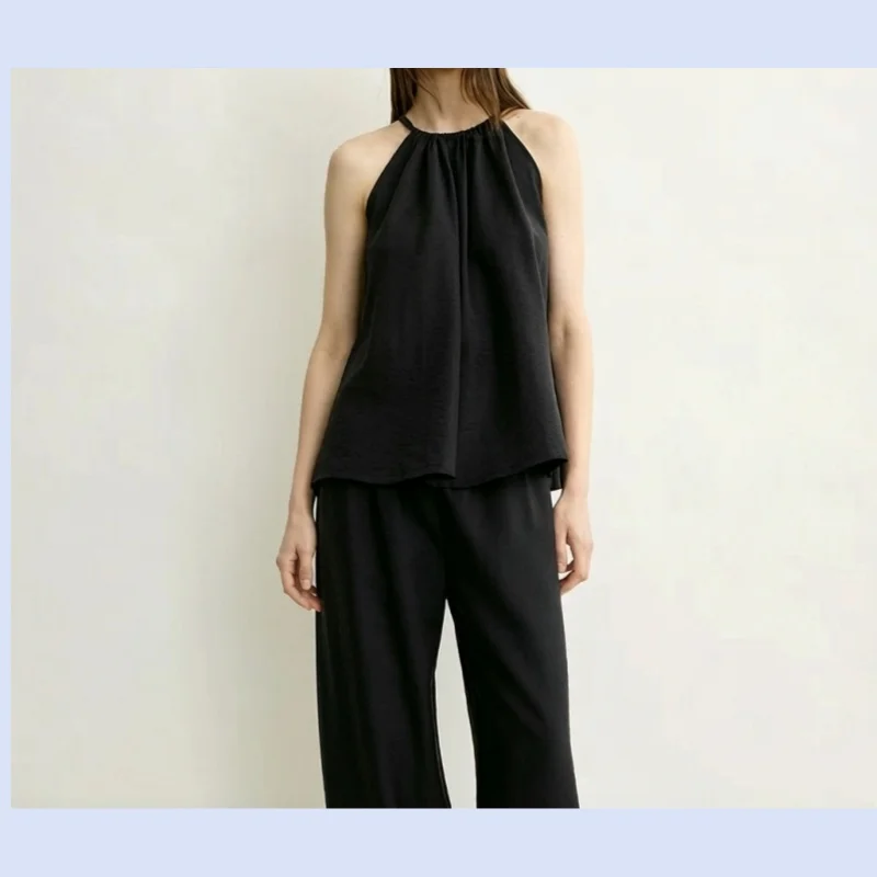 26 year new off shoulder hanging neck drawstring lace up blend fashionable multi neck flowing top